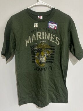 United States Marines Semper Fi Green Cotton T-shirt Size MEDIUM Bayside USA NWT